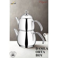 Elegant Damla Orta Boy Çelik Kulplu Çaydanlık Takımı