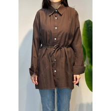 Lale Butik Kuşak Detaylı Basic Tunik 4468 Kahve