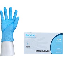 Broche Tek Kullanımlık Pudrasız Nitril Eldiven L Beden Mavi 100'LÜ