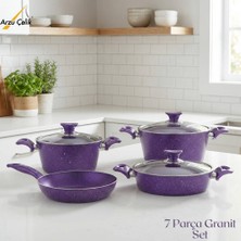 Arzu Çelik 7 Parça Granit Set Cam Kapak - Violet