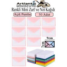 Artlantis Açık Pembe Mini Zarf 7x9 cm Not Kağıtlı 50 Adet Küçük Açık Pembe Zarf Mektup Oyun Zarfı Doğum Günü Dilekleri Zarfı Canlı