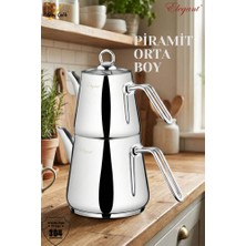 Elegant Piramit Orta Boy Çelik Kulplu Çaydanlık Takımı