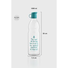 Renga Zen Yazı Desenli 1000 ml Cam Şişe 182049 Turkuaz
