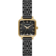 Demari Kadın Kol Saati Quartz Mekanizma – Siyah Renk Kare Kasa Siyah Kadran Taş Detaylı DM-00113L-N2
