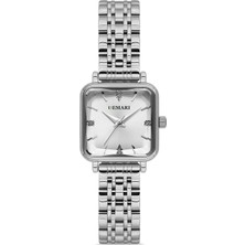 Demari Kadın Kol Saati Quartz Mekanizma – Gümüş Renk Kare Kasa Kadran Taş Detaylı DM-00113L-A1