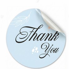 Koliciabla Pastel Mavi & Yaprak Desenli Thank You Sticker (4x4cm) - 48 Adet  Ferah Bir Teşekkür