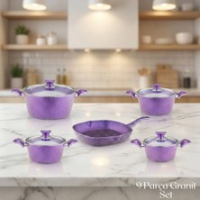 Arzu Çelik 9 Parça Granit Set Cam Kapak - Violet