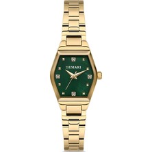 Demari Kadın Kol Saati Quartz Mekanizma – Gold Renk Çelik Kasa Görünümlü Yeşil Kadran Taş Detaylı DM-00109L-B10