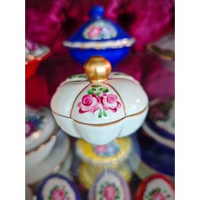 Manushum El Boyama Porselen Kapaklı Papatya Lokumluk-Beyaz