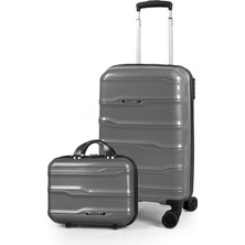 Polo&sky Azra Model Füme Pp Polipropilen Kırılmaz 2'li Kabin Boy + Makyaj Valiz Seti