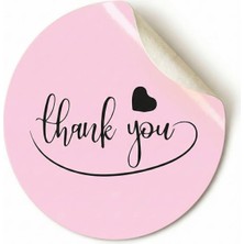 Koliciabla Pembe El Yazılı & Kalpli Thank You Sticker (4x4cm) - 48 Adet  Samimi Bir İmza