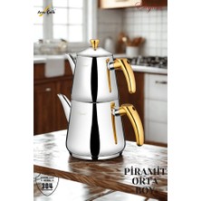 Elegant Piramit Orta Boy Bakalit Kulplu Çaydanlık Takımı - Altın