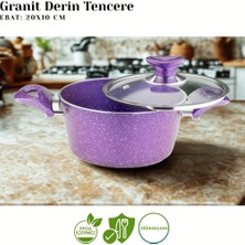 Arzu Çelik 20 Cm Granit Derin Tencere Cam Kapak - Violet