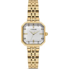 Demari Kadın Kol Saati Quartz Mekanizma – Gold Renk Kare Kasa Çizgili Beyaz Kadran Taş Detaylı DM-00114L-B1