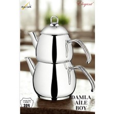 Elegant Damla Aile Boy Çelik Kulplu Çaydanlık Takımı