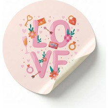 Koliciabla Pembe Love Sticker Etiket (4x4cm) - 54 Adet  Paketlerinize Sevgi Dolu Bir Dokunuş