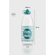 Renga Ufo Yazı Desenli 1000 ml Cam Şişe 182052 Turkuaz