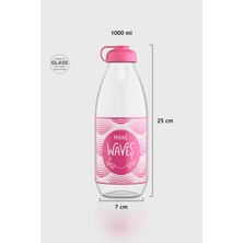 Renga Milky Desenli 1000 ml Cam Şişe 182058 Fuşya