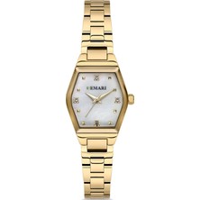 Demari Kadın Kol Saati Quartz Mekanizma – Gold Renk Çelik Kasa Görünümlü Beyaz Kadran Taş Detaylı DM-00109L-B1