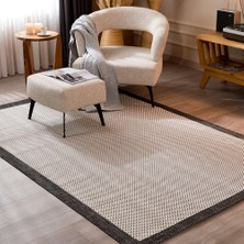 Fresco Ekru Siyah İskandinav Jüt Yıkanabilir Halı Kilim Balkon Teras Mutfak Salon Koridor Halısı 23745A