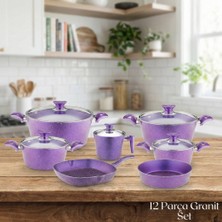 Arzu Çelik 12 Parça Granit Set Cam Kapak - Violet