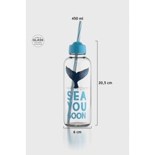 Renga Felix Sea You Soon Desenli 450 ml Pipetli Cam Şişe 182055 Turkuaz
