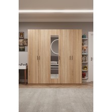 Asra Trend Lüks 5 Kapaklı Çekmeceli Gardırop %100 MDF Askılı Aynalı Düzenleyici Elbise Dolabı G-04