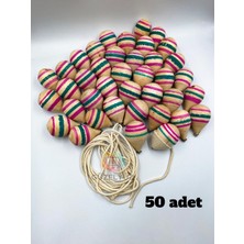 Güzelyüz Avm 50ADET Ahşap Topaç Nostaljik Oyuncak Doğal Çocuk Oyuncağı 1,5 Metre Ipli Fıtça Oyunu Fırıldak Topacı