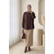 Modamorfo Oval Kesim Tensel Cupra Gömlek  -Kahve