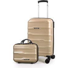 Polo&sky Azra Model Gold Pp Polipropilen Kırılmaz 2'li Kabin Boy + Makyaj Valiz Seti