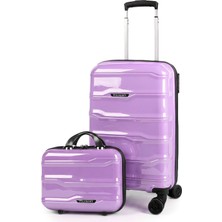 Polo&sky Azra Model Lila Pp Polipropilen Kırılmaz 2'li Kabin Boy + Makyaj Valiz Seti