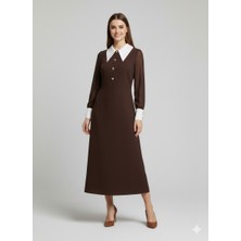 Modailgi Önlük Yaka Kolları Şifon Kloş Elbise  60014