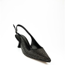 Babalı Alos 9515 Siyah Taşlı Kısa Topuklu Abiye Kadın Ayakkabı