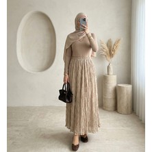 Moda Morfo Astarlı Gipeli Modal Etek -Bej