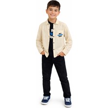 İrem Çocuk Giyim Erkek Çocuk My Tears Yazılı Uzun Kol Çıtçıt Kapama Gömlek Kot Pantolon Tişört Krem Renk Üçlü Takım