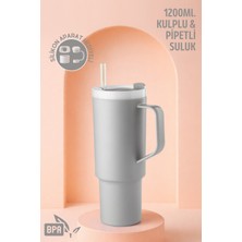 Ny Home Büyük Boy, Kulplu ve Pipetli 1200ML. Suluk & Matara - Silikon Aparat Hediyeli Gri