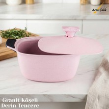 Katre 24 cm Granit Köşeli Derin Tencere Alüminyum Kapak - Pembe