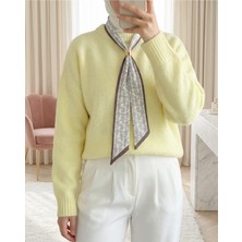Moda Morfo Fularlı Yumoş Triko Kazak   -Sarı