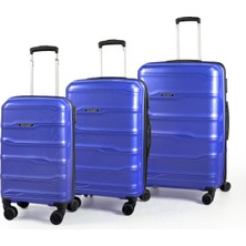 Polo&sky Azra Model Çivit Pp Polipropilen Kırılmaz 3'lü Kabin Boy + Orta Boy + Büyük Boy Valiz Seti