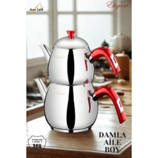 Elegant Damla Aile Boy Bakalit Kulplu Çaydanlık Takımı - Kırmızı İnsörtlü