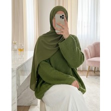 Moda Morfo Yuvarlak Yaka Salaş Triko Kazak -F.Yeşili