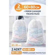 Mor Bebe 2 Adet Perde ve Çamaşır Yıkama Filesi 60X80 Battal Boy Tül Perde Çarşaf ve Pike Yıkama Filesi