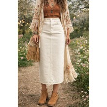 Dema Kadın Ekru Pamuk Denim Etek