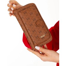 Newish Kadın Deri Desenli Telefon Kağıt Para Bölmeli Kartlık ve Cüzdan NEW213 - Taba