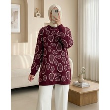 Moda Morfo Dik Yaka Damla Desenli Sakallı Salaş Triko Kazak  -Pembe