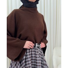 Moda Morfo Yarım Boğaz Krop Triko Kazak -Kahve
