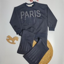 Moda Rüyası Paris Yazı Baskılı Lacivert Kazaklı Erkek Çocuk Alt Üst Takım