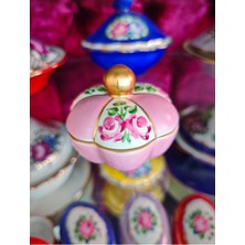 Manushum El Boyama Porselen Kapaklı Papatya Lokumluk-Pembe