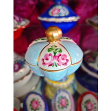 Manushum El Boyama Porselen Kapaklı Papatya Lokumluk-Bebe Mavi