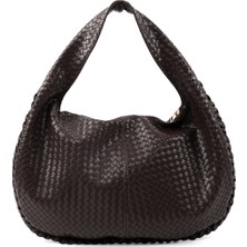 SHAKA Kahve Rengi SHK311 Örgü Desenli Suni Deri,fermuarlı,tek Bölmeli ,astarlı,el,kol ve Omuz Çantası